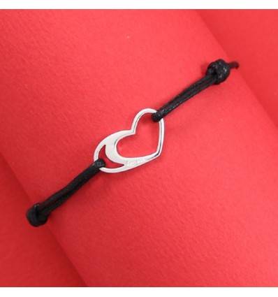 bracelet coeur sur lien noir