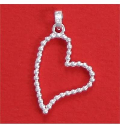 pendentif coeur stylisé orné de mini perles argent massif