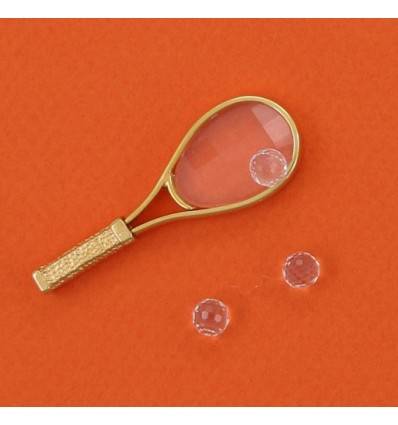 miniature raquette de tennis et balles Swarovski