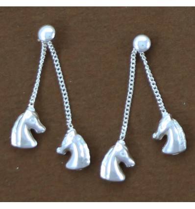 boucles d'oreilles petits têtes de cheval-chainettes pendantes