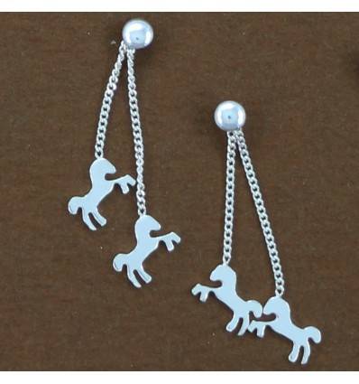 boucles d'oreilles petits chevaux-chainettes pendantes