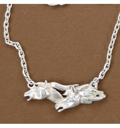 collier deux têtes de cheval argent massif