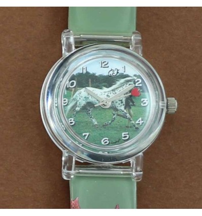 montre trotteuse coeur et cheval au galop