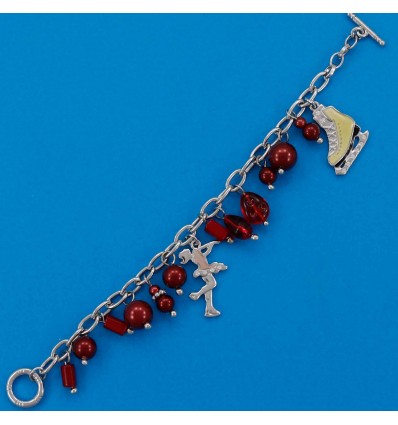 bracelet patinage cambrée et patin avec perles rouges
