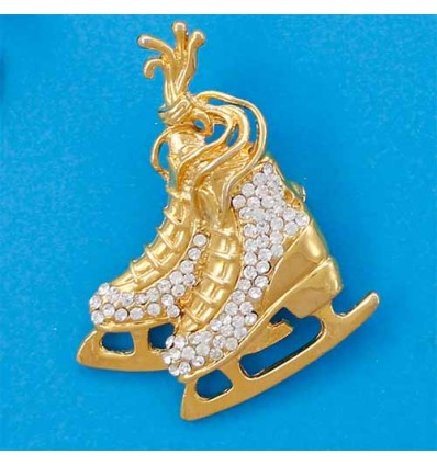 broche strass deux patins à glace