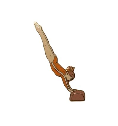 green gymnast jumping pin